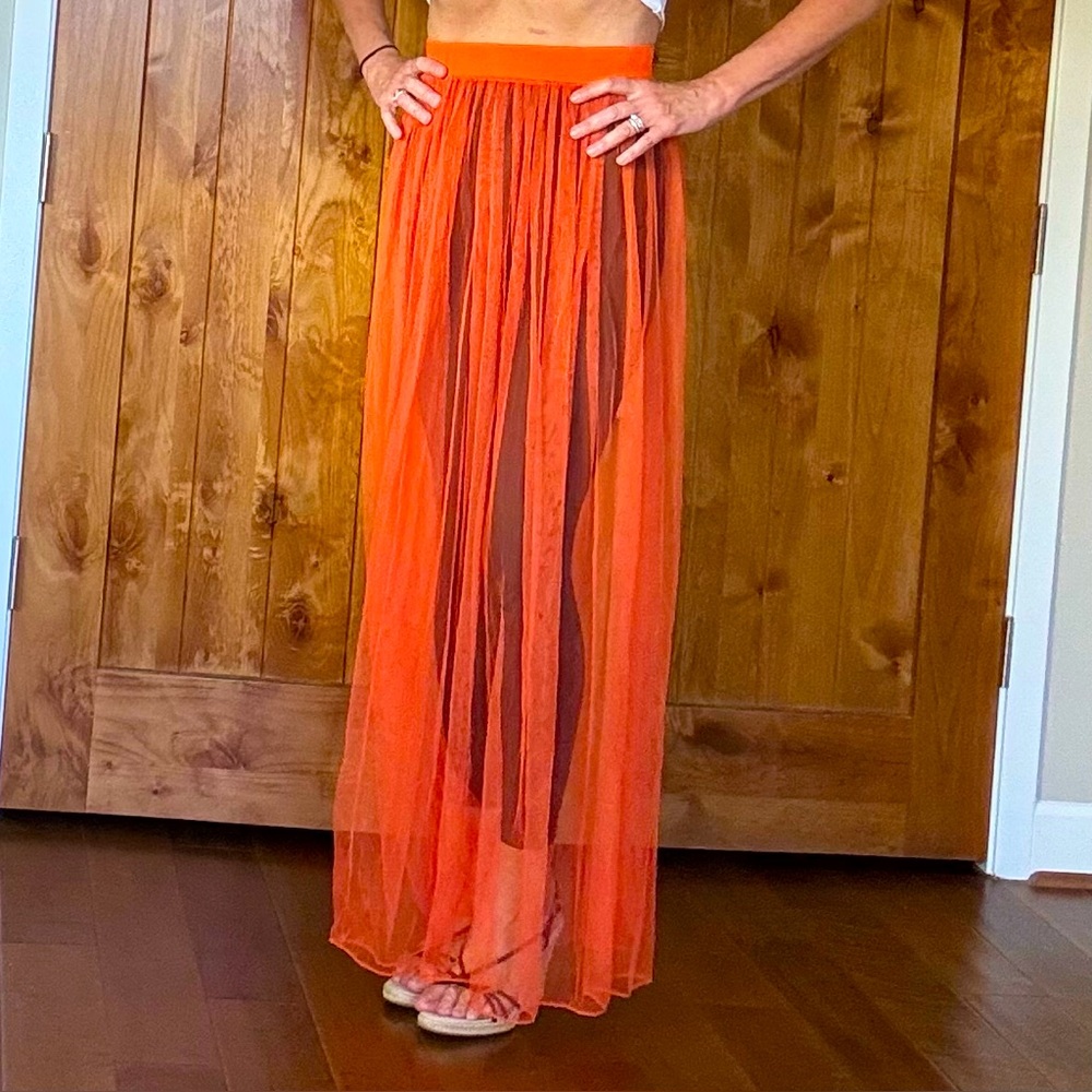 Orange Tulle-like Maxi Swimsuit Coverup Skirt NWOT